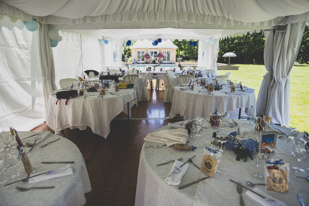 Wedding Photography French château - tables under marquee - Wedding Photographer