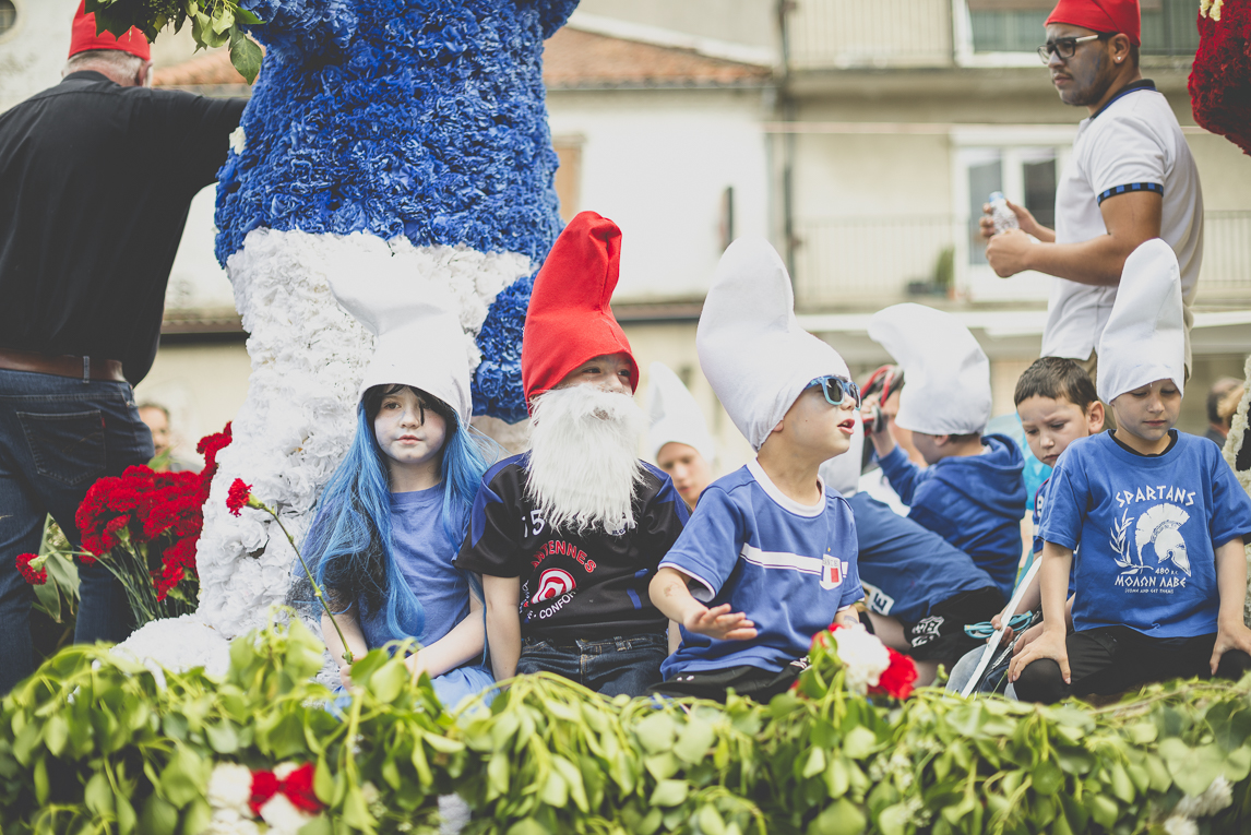 Fête des fleurs Cazères 2016 - enfants dans un défilé sur le thème des Schtroumpfs - Photographe évènementiel