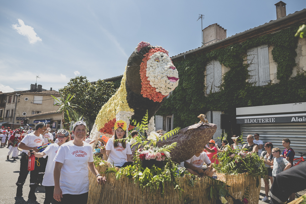 Fete des fleurs Cazeres 2018 - char fleuri lion - Photographe Haute-Garonne